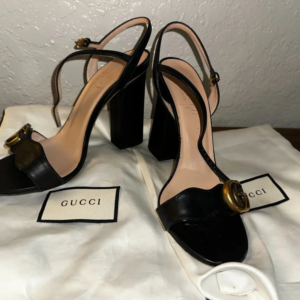 Black Gucci Marmont Ankle Wrap Sandals - Picture 2 of 10